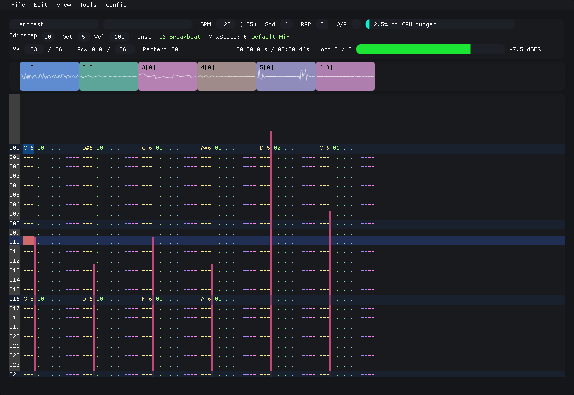 Metron Tracker's pattern editor screen