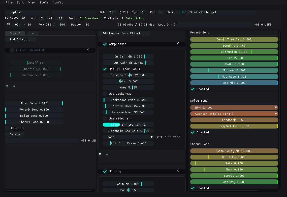 Metron Tracker's audio mixer section